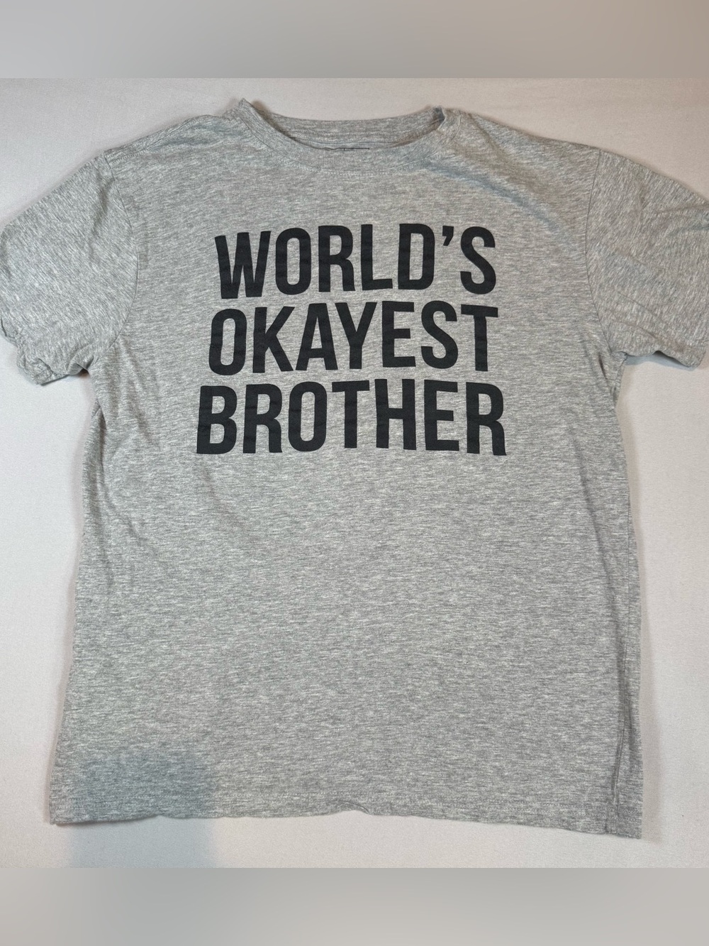Crazy Dog T-Shirts Men’s Grey “World’s Okayest Brother” Graphic Shirt Medium